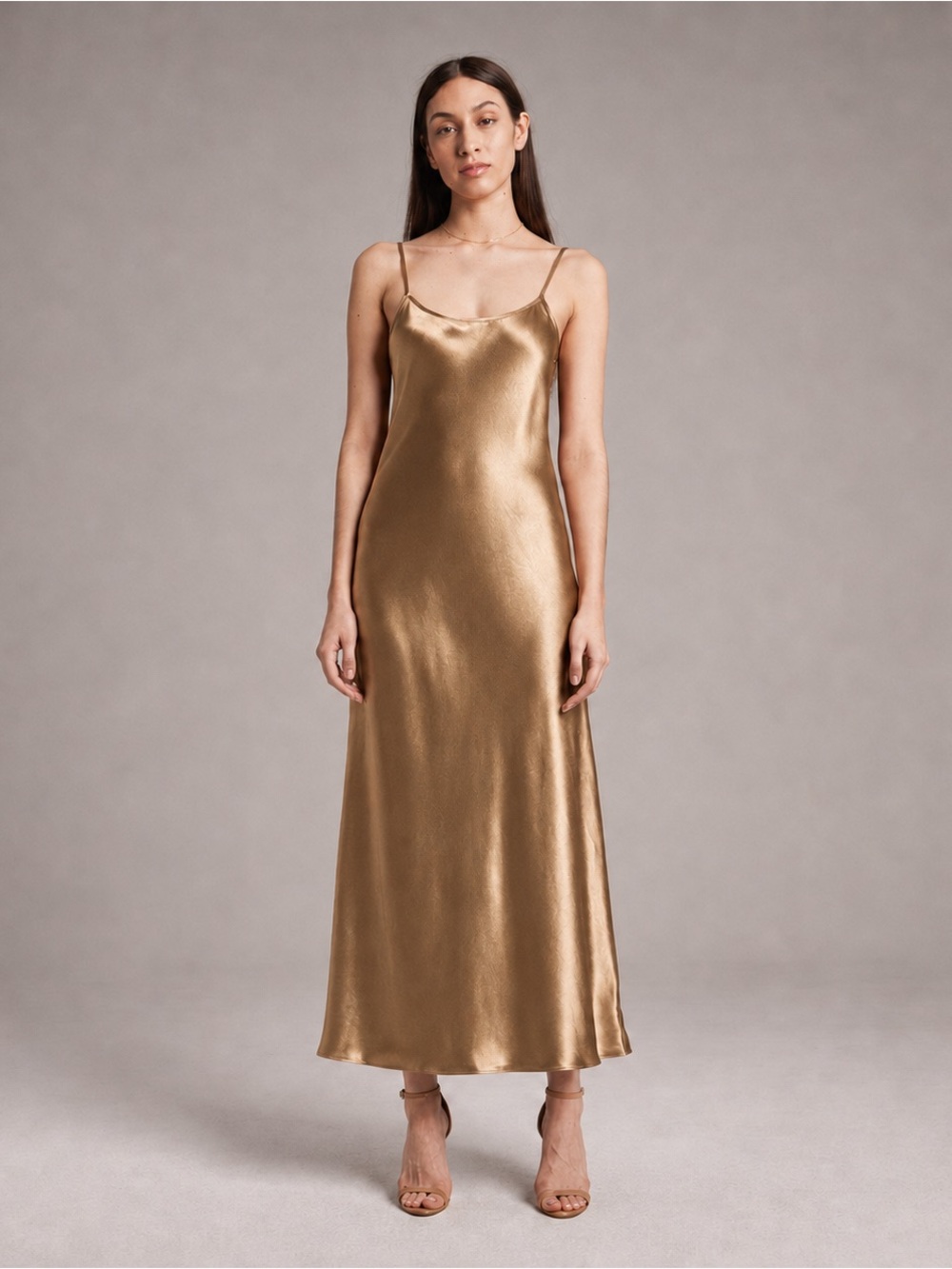 “Brown Sugar” Satin Slip Maxi Dress Small